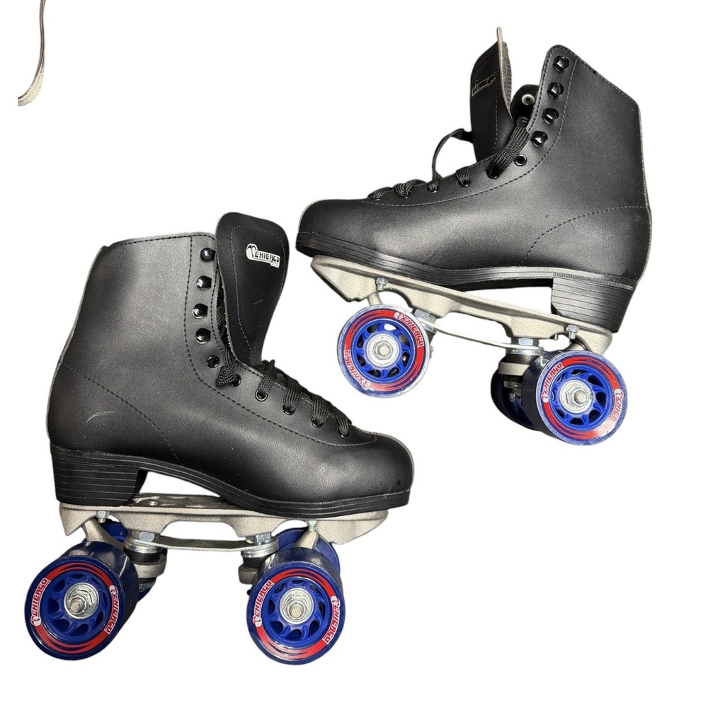 Chicago Skates Men's Classic Quad Black Roller Skates with Vibrant Blue Size 5